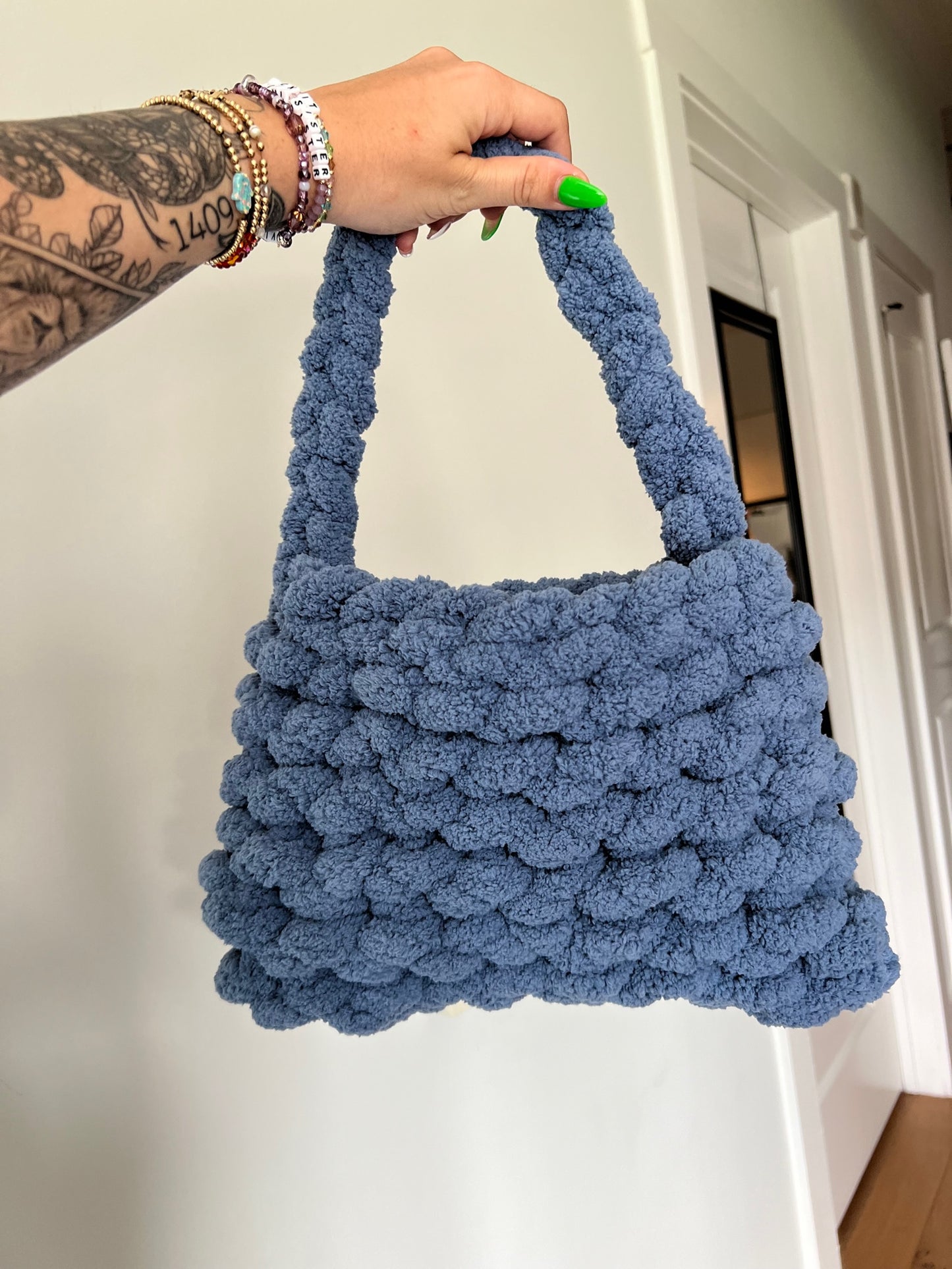 Small Knit Steel Blue Shoulder Bag