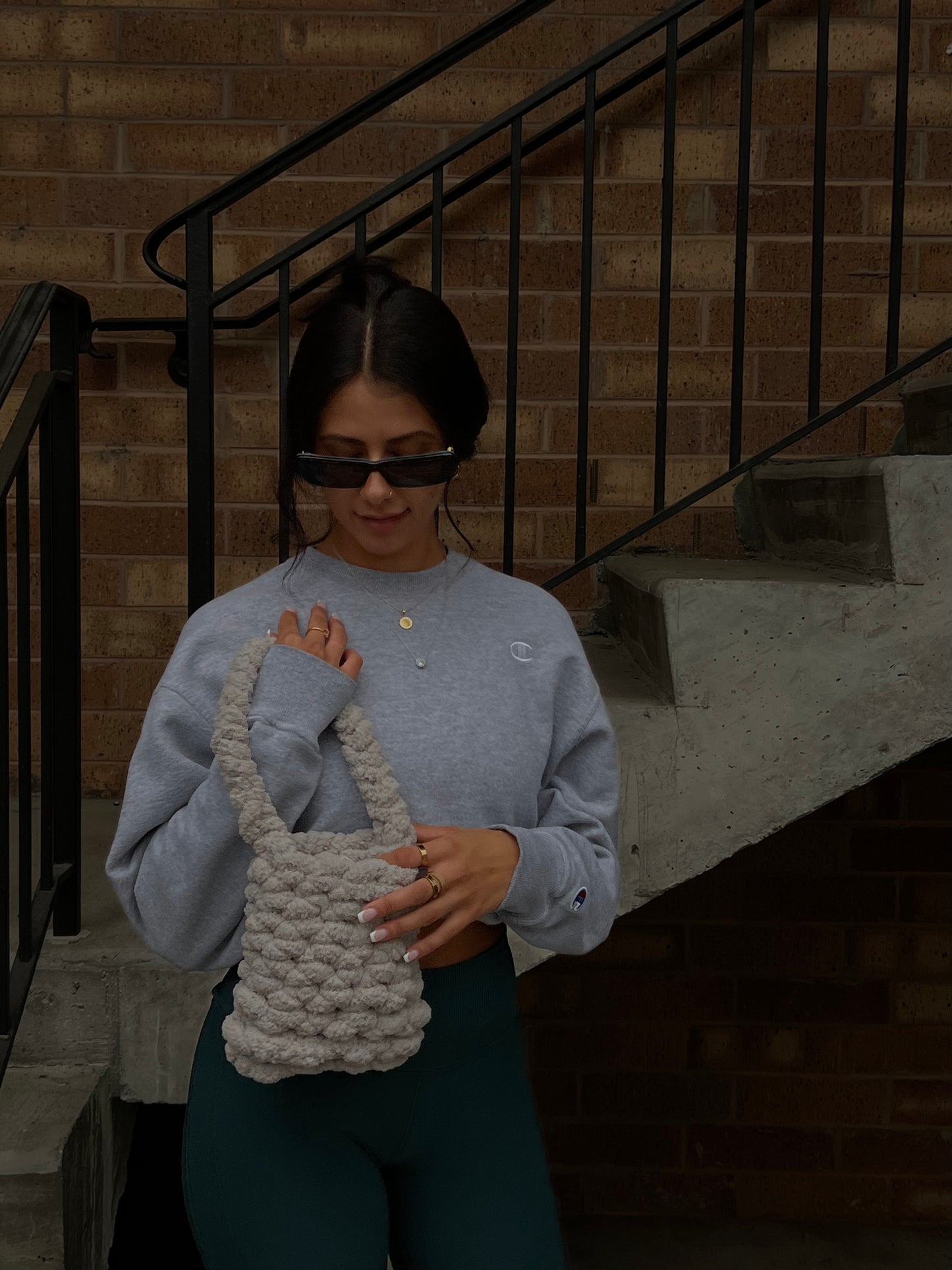 Glacier Grey Mini Knit Handbag