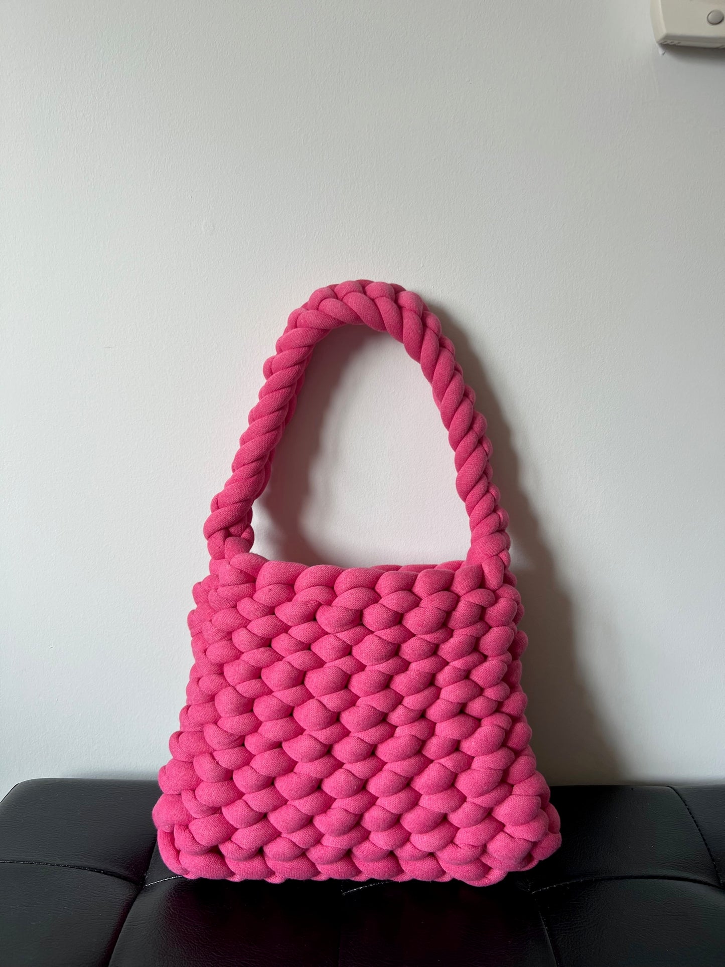 Pink Plush Knit Shoulder Bag